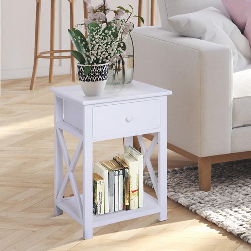 HOMCOM Traditional Accent Table With 1 Drawer White 400 x 300 x 550 mm