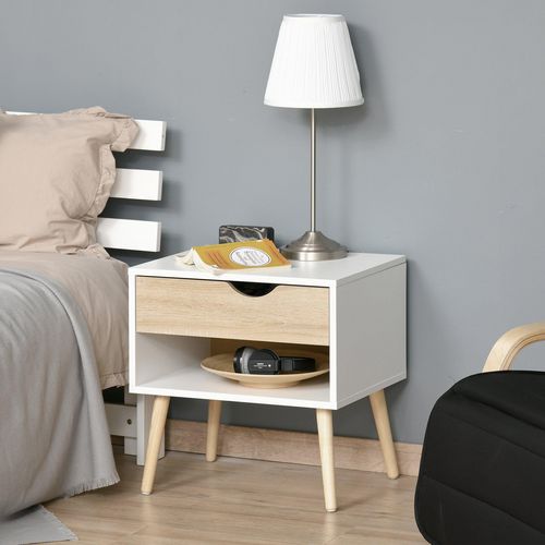 HOMCOM Bedside Table with Drawer and Shelf White 500 x 390 x 510 mm