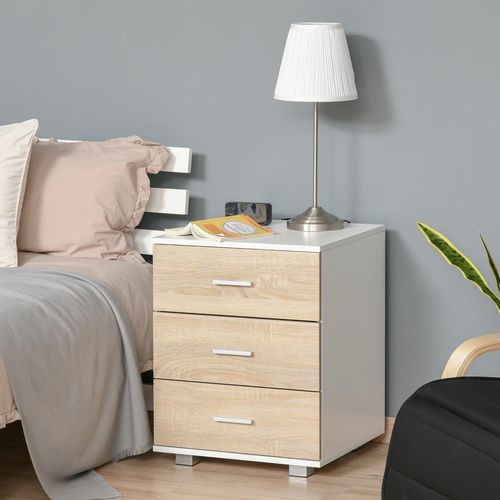 HOMCOM Bedside Table with 3 Drawers Oak 480 x 440 x 610 mm