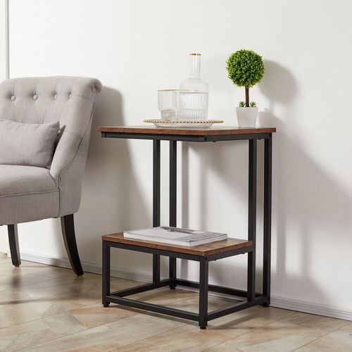 HOMCOM Side Table with Steel Frame Rustic Brown 450 x 61.5 x 615 mm