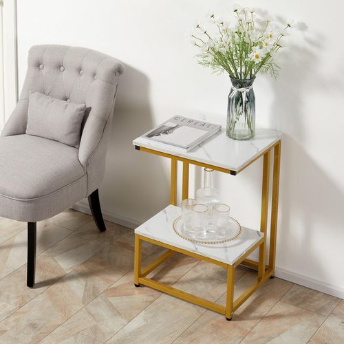 HOMCOM Side Table with Steel Frame Rustic White 450 x 61.5 x 615 mm