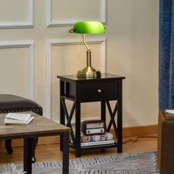 Homcom Banker's Lamp Desk with Antique Bronze Base and Green Glass Shade