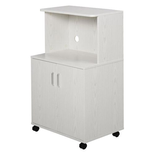 HOMCOM Kitchen Storage Unit Microwave Cart Trolley with Cabinet White