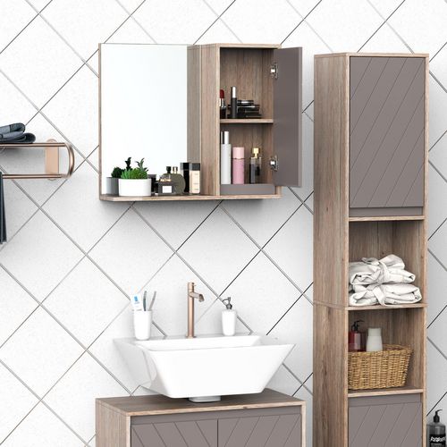 HOMCOM Wall Mounting Bathroom Cabinet and Mirror with shelf 49 x 57cm