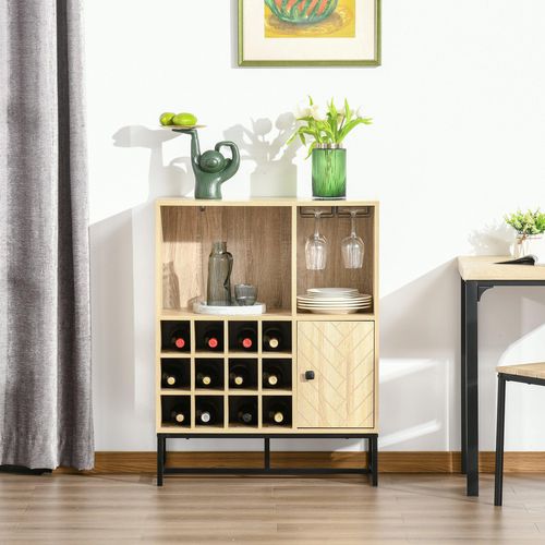 HOMCOM Wine Cabinet for 12 Bottles Freestanding with Glass Holders