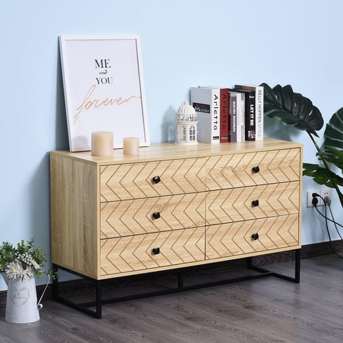 HOMCOM Cabinet Sideboard Storage with 6 Drawers Wood with Black Metal