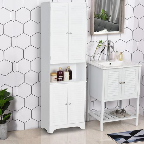 HOMCOM Freestanding Bathroom Cabinet Retro Shutters with 3 Compartments White 183 x 60cm