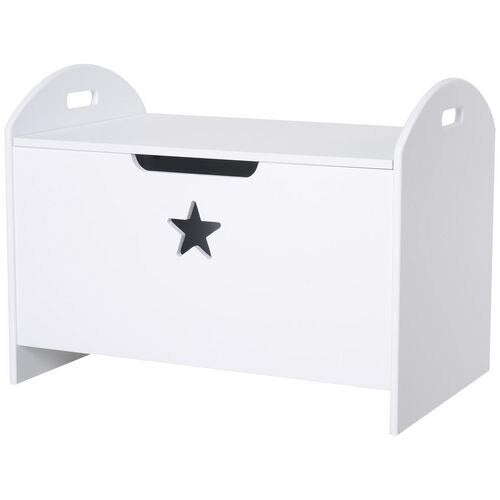 HOMCOM Wooden Kids Children Toy Box Storage Organizer Handle White