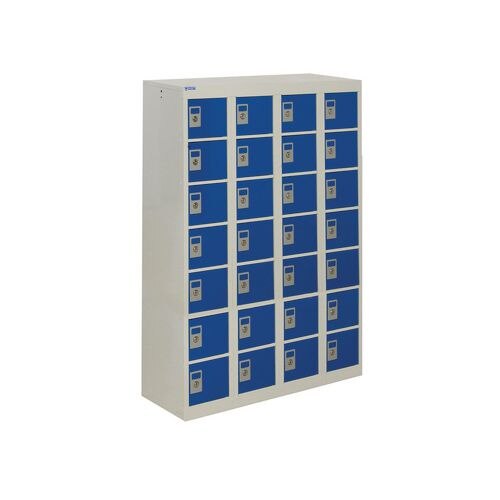 GPC Personal Effect Locker with 28 Compartments Grey Body Blue Doors 1285 x 900 x 380 mm