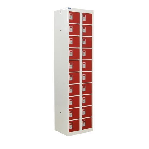 GPC Personal Effect Locker with 20 Compartments Grey Body Red Doors 1800 x 450 x 380 mm