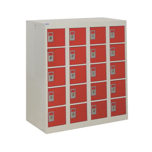 GPC Personal Effect Locker with 20 Compartments Grey Body Red Doors 940 x 900 x 380 mm