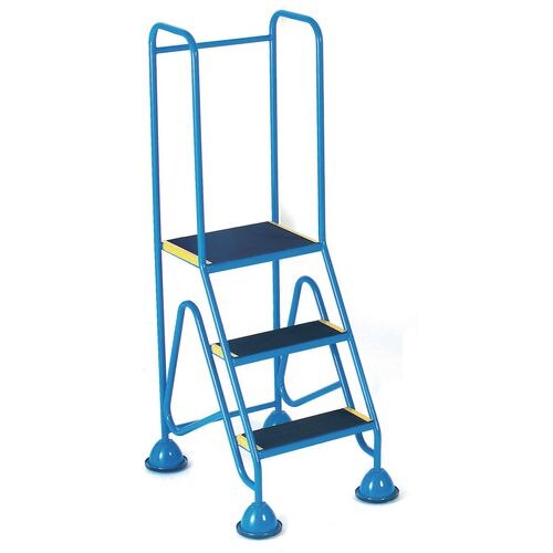 GPC Domed Feet Step 3 Tread with Handrail and Anti-Slip Tread 150 kg Blue