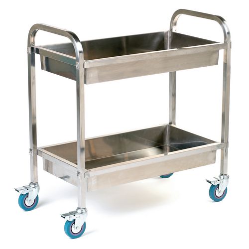 GPC Stainless Steel Tray Trolley with 2 Deep Trays 100kg Capacity 443 x 895 x 837mm