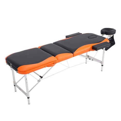 HOMCOM Professional Portable Massage Table W/Headrest-Black/Orange