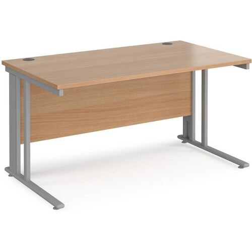 Rectangular Straight Desk Beech Wood Cantilever Legs Silver Maestro 25 1400 x 800 x 725mm