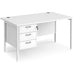 Rectangular Straight Desk White Wood H-Frame Legs White Maestro 25 1400 x 800 x 725mm 3 Drawer Pedestal