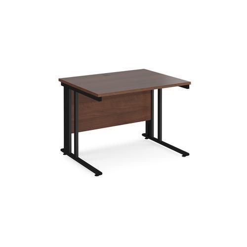 Rectangular Straight Desk Walnut Wood Cable Managed Legs Black Maestro 25 1000 x 800 x 725mm