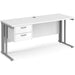 Rectangular Straight Desk White Wood Cable Managed Legs Silver Maestro 25 1600 x 600 x 725mm 2 Drawer Pedestal