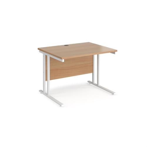 Rectangular Straight Desk with Cantilever Legs Beech Wood White Maestro 25 1000 x 800 x 725mm