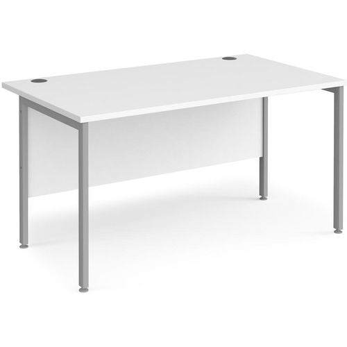 Rectangular Straight Desk White Wood H-Frame Legs Silver Maestro 25 1400 x 800 x 725mm