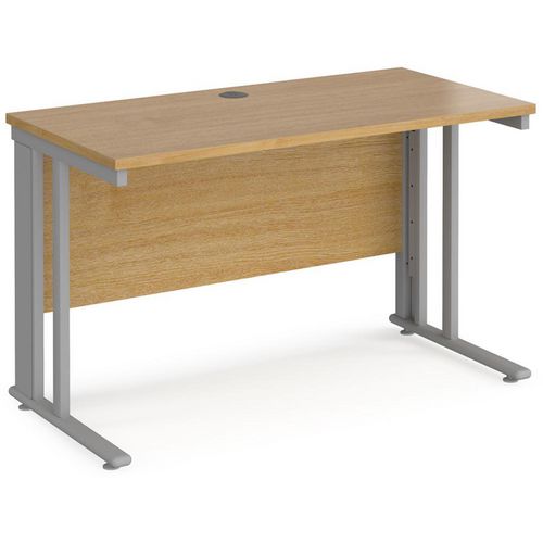 Rectangular Straight Desk Oak Wood Cable Managed Legs Silver Maestro 25 1200 x 600 x 725mm