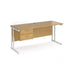 Rectangular Straight Desk with Cantilever Legs Oak Wood White Maestro 25 1600 x 600 x 725mm 2 Drawer Pedestal