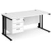 Rectangular Straight Desk White Wood Cable Managed Legs Black Maestro 25 1600 x 800 x 725mm 3 Drawer Pedestal