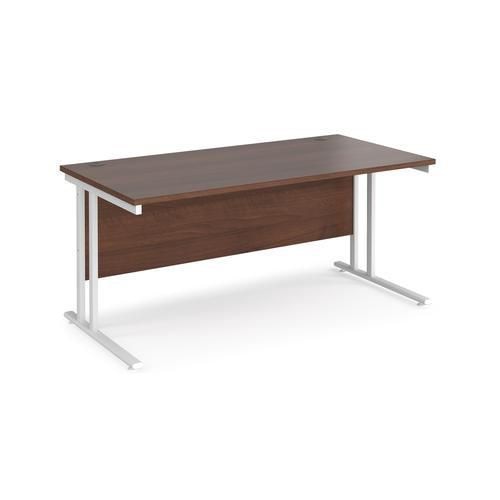 Rectangular Straight Desk with Cantilever Legs Walnut Wood White Maestro 25 1600 x 800 x 725mm