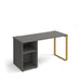 Rectangular Sleigh Frame Desk with support pedestal Onyx Grey Wood/Metal Sleigh Legs Brass Cairo 1400 x 600 x 730mm