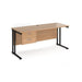 Rectangular Straight Desk Beech Wood Cantilever Legs Black Maestro 25 1600 x 600 x 725mm 2 Drawer Pedestal