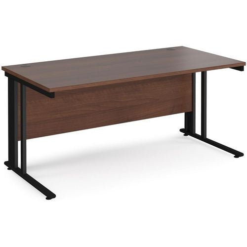 Rectangular Straight Desk Walnut Wood Cable Managed Legs Black Maestro 25 1600 x 800 x 725mm