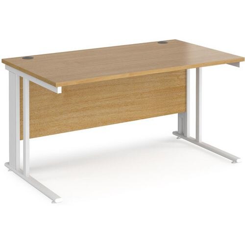 Rectangular Straight Desk Oak Wood Cable Managed Legs White Maestro 25 1400 x 800 x 725mm