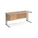 Rectangular Straight Desk with 2 Drawer Pedestal Beech Wood Cantilever Legs Silver Maestro 25 1600 x 600 x 725mm