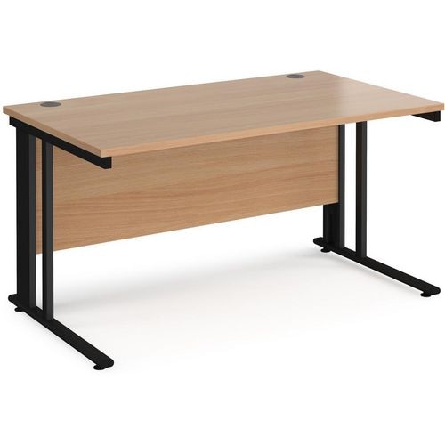 Rectangular Straight Desk Beech Wood Cable Managed Legs Black Maestro 25 1400 x 800 x 725mm