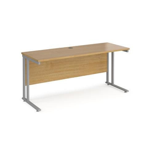 Rectangular Straight Desk with Cantilever Legs Oak Wood Silver Maestro 25 1600 x 600 x 725mm