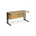 Rectangular Straight Desk with Cantilever Legs Oak Wood Black Maestro 25 1400 x 600 x 725mm 2 Drawer Pedestal