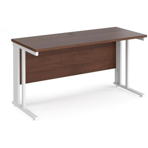 Rectangular Straight Desk Walnut Wood Cable Managed Legs White Maestro 25 1400 x 600 x 725mm