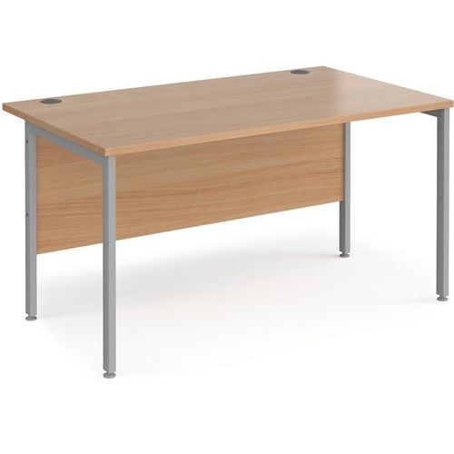 Rectangular Straight Desk Beech Wood H-Frame Legs Silver Maestro 25 1400 x 800 x 725mm