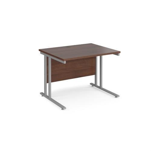 Rectangular Straight Desk with Cantilever Legs Walnut Wood Silver Maestro 25 1000 x 800 x 725mm