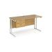 Rectangular Straight Desk Oak Wood Cantilever Legs White Maestro 25 1400 x 600 x 725mm 2 Drawer Pedestal