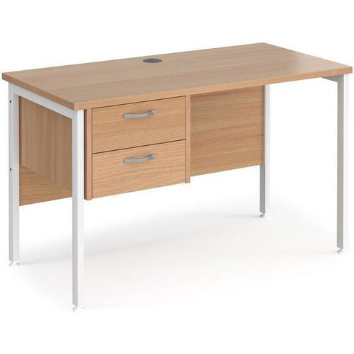 Rectangular Straight Desk Beech Wood H-Frame Legs White Maestro 25 1200 x 600 x 725mm 2 Drawer Pedestal