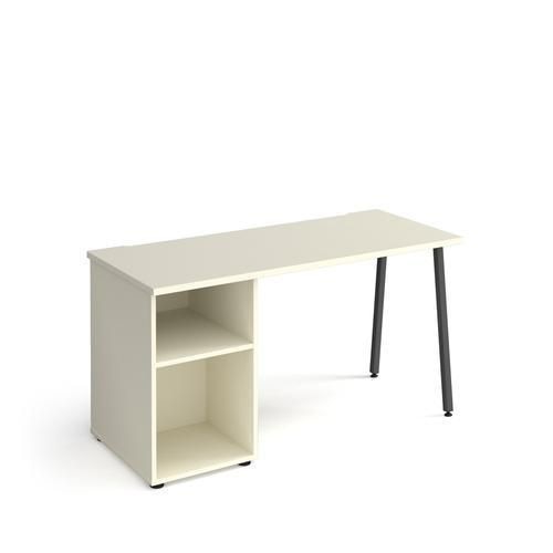 Rectangular A-frame Desk with support pedestal White Wood/Metal A-Frame Legs Charcoal Sparta 1400 x 600 x 730mm