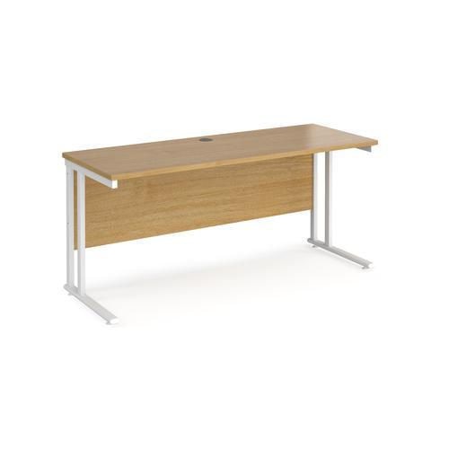 Rectangular Straight Desk Oak Wood Cantilever Legs White Maestro 25 1600 x 600 x 725mm