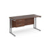 Rectangular Straight Desk Walnut Wood Cantilever Legs Silver Maestro 25 1400 x 600 x 725mm 2 Drawer Pedestal