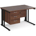 Rectangular Straight Desk Walnut Wood Cable Managed Legs Black Maestro 25 1200 x 800 x 725mm 3 Drawer Pedestal