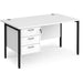 Rectangular Straight Desk White Wood H-Frame Legs Black Maestro 25 1400 x 800 x 725mm 3 Drawer Pedestal