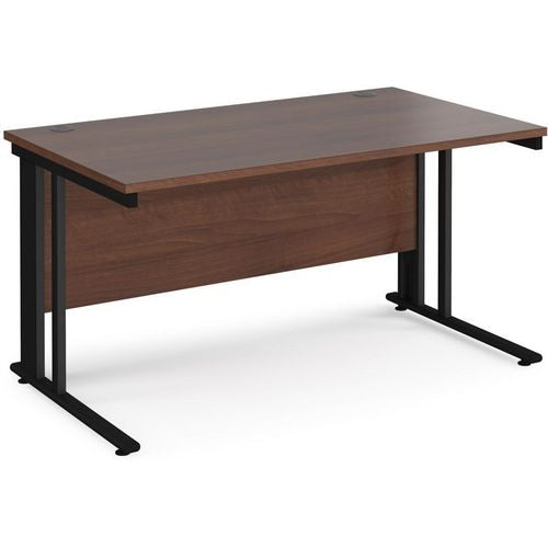 Rectangular Straight Desk Walnut Wood Cable Managed Legs Black Maestro 25 1400 x 800 x 725mm