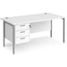 Rectangular Straight Desk White Wood H-Frame Legs Silver Maestro 25 1600 x 800 x 725mm 3 Drawer Pedestal