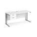 Rectangular Straight Desk White Wood Cantilever Legs Silver Maestro 25 1600 x 600 x 725mm 2 Drawer Pedestal