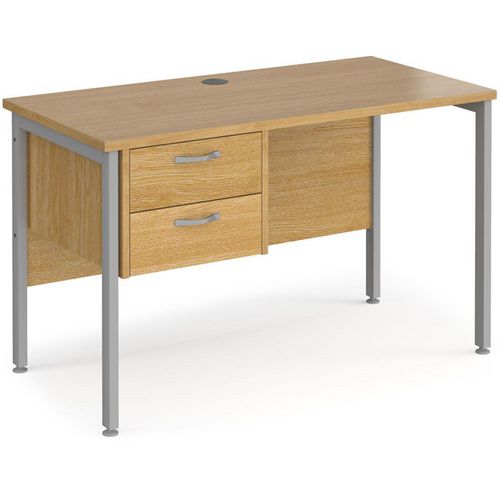 Rectangular Straight Desk Oak Wood H-Frame Legs Silver Maestro 25 1200 x 600 x 725mm 2 Drawer Pedestal